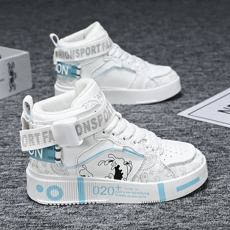 Brand Kids Board Shoes High Top Sports Shoes Boys Fashion Basketball Sneakers Leisure Girls Flats Children Casual Walking Shoes