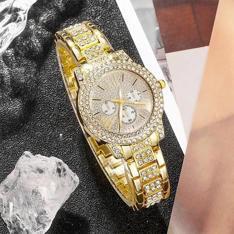 Ring Necklace Earring Rhinestone Fashion Wristwatch Casual Ladies Jewelry Set