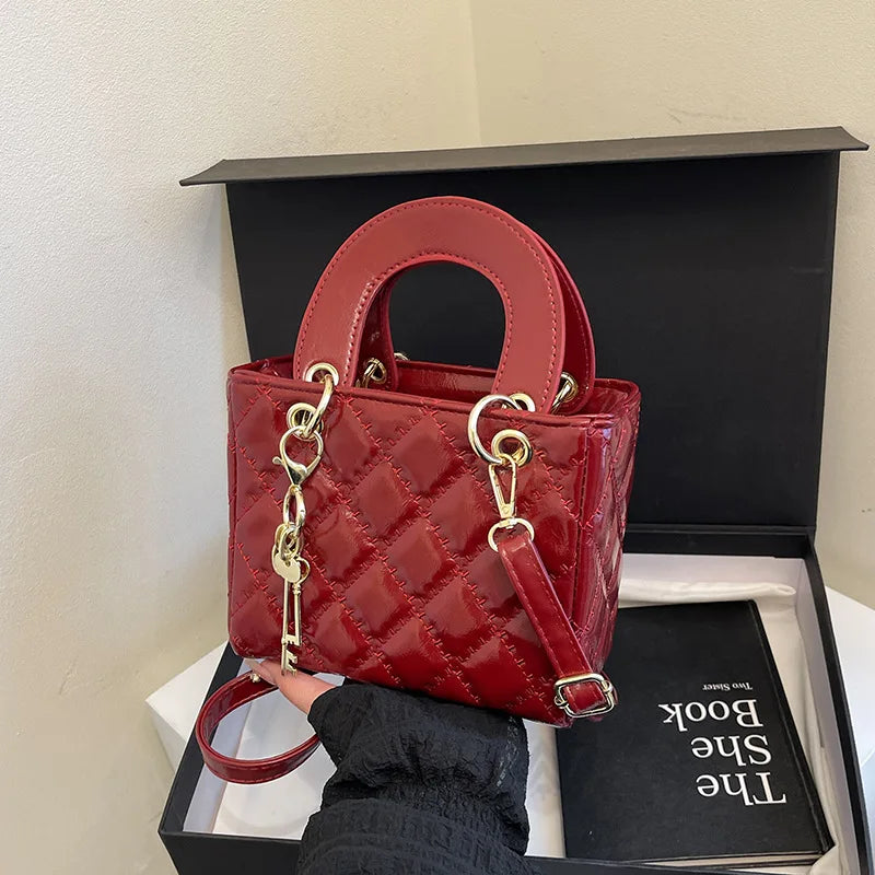 Fashionable texture diamond grid hand-held small square  women's bag  crossbody bag