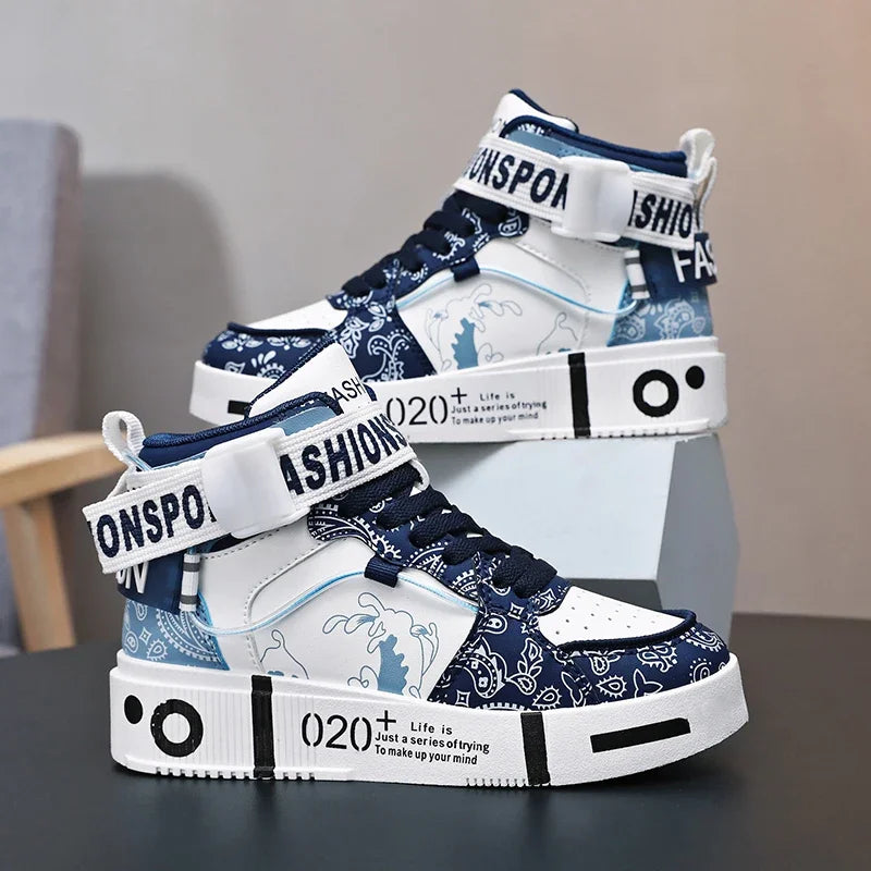 Brand Kids Board Shoes High Top Sports Shoes Boys Fashion Basketball Sneakers Leisure Girls Flats Children Casual Walking Shoes