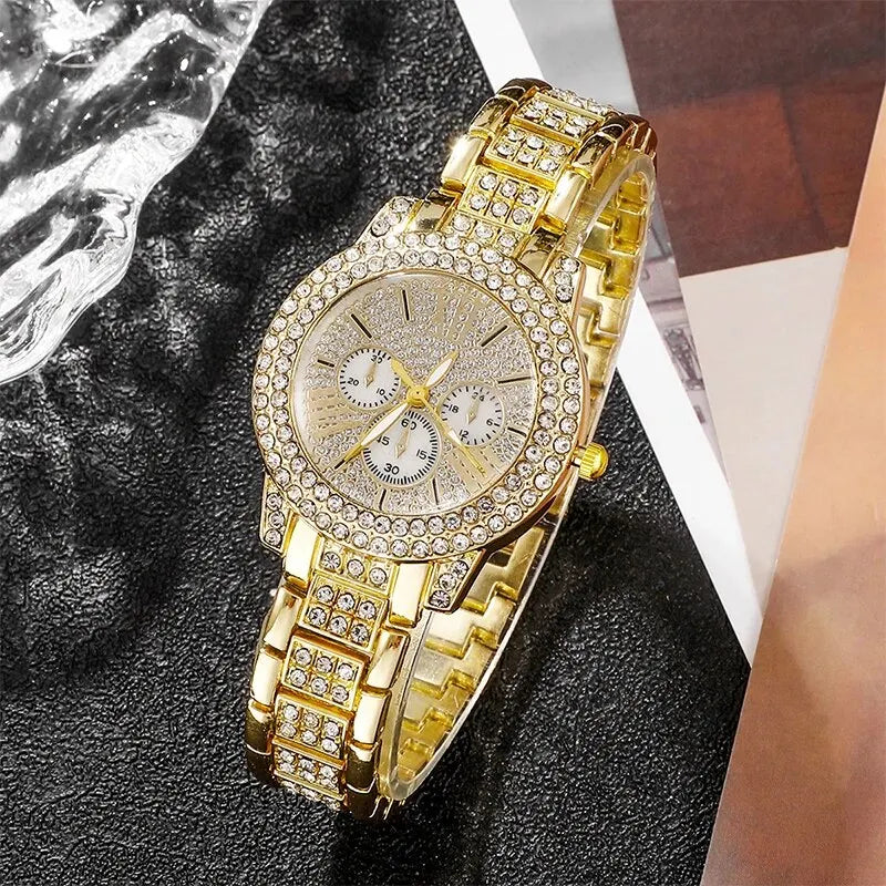 Ring Necklace Earring Rhinestone Fashion Wristwatch Casual Ladies Jewelry Set