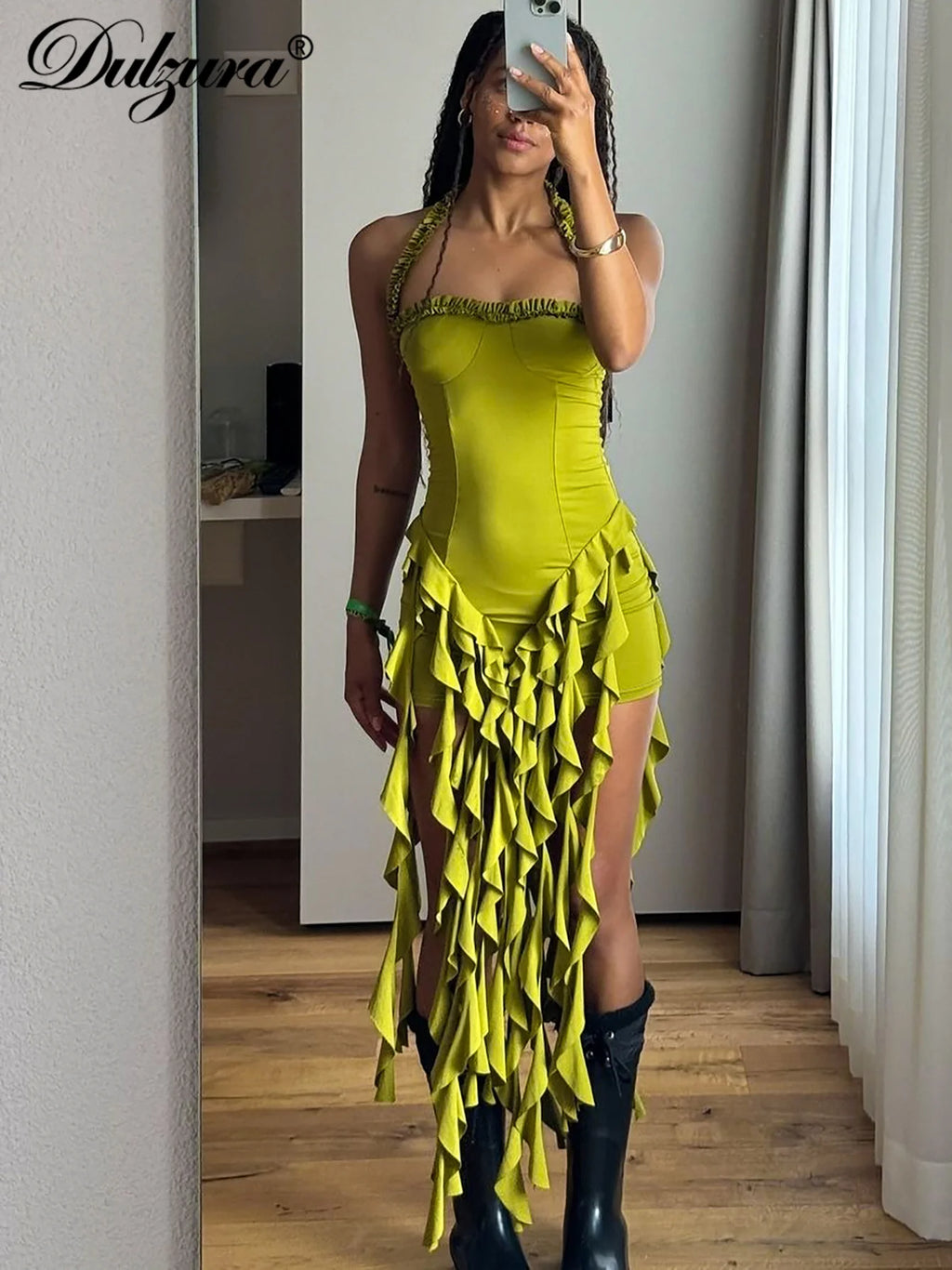 Dulzura Sleeveless Halter Ruffles  Mini Dress
