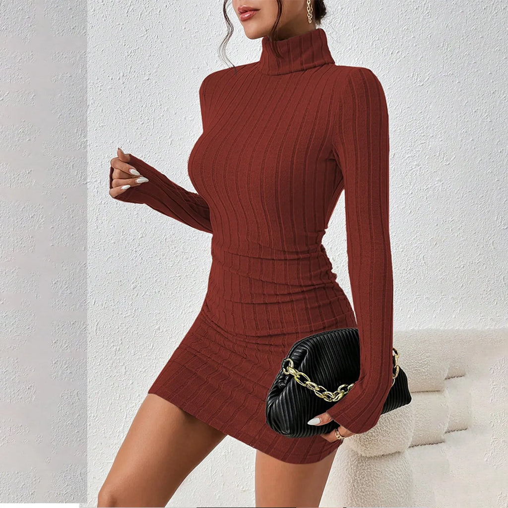 Knitted Long Sleeves Sexy Sheath Mini Dresses Bodycon