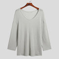 Autumn Men's Clothing Luxury Knit T Shirt Solid Color V Neck Long Sleeve Leisure Streetwear Popular Hollow Out Loose Tees S-3XL