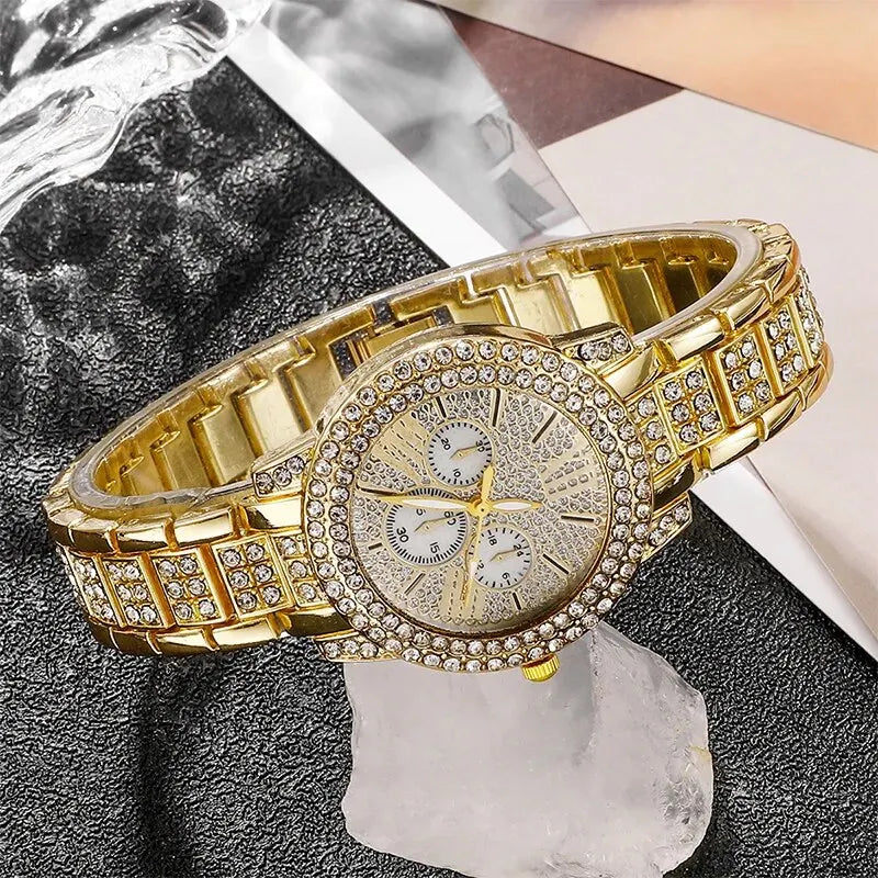Ring Necklace Earring Rhinestone Fashion Wristwatch Casual Ladies Jewelry Set