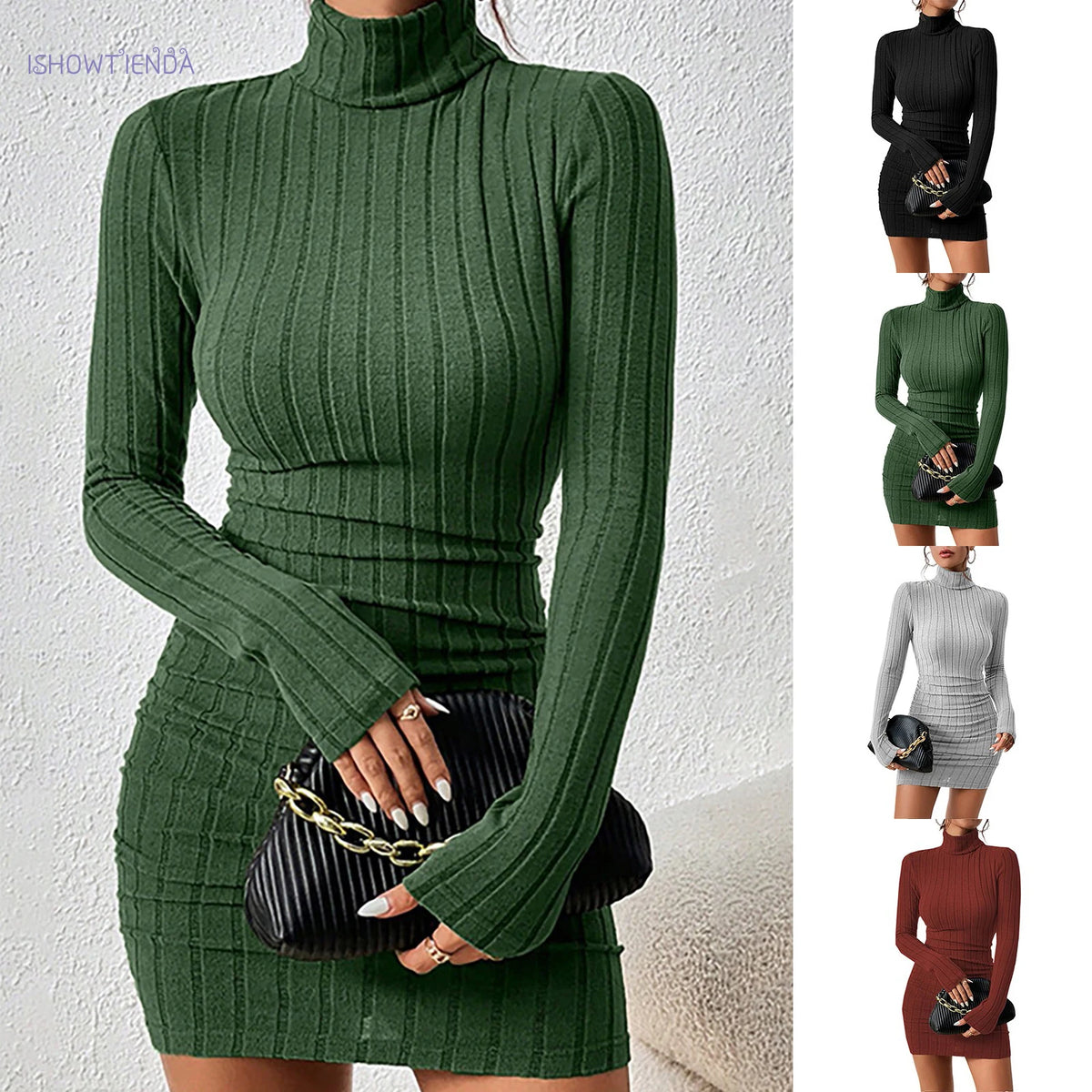 Knitted Long Sleeves Sexy Sheath Mini Dresses Bodycon