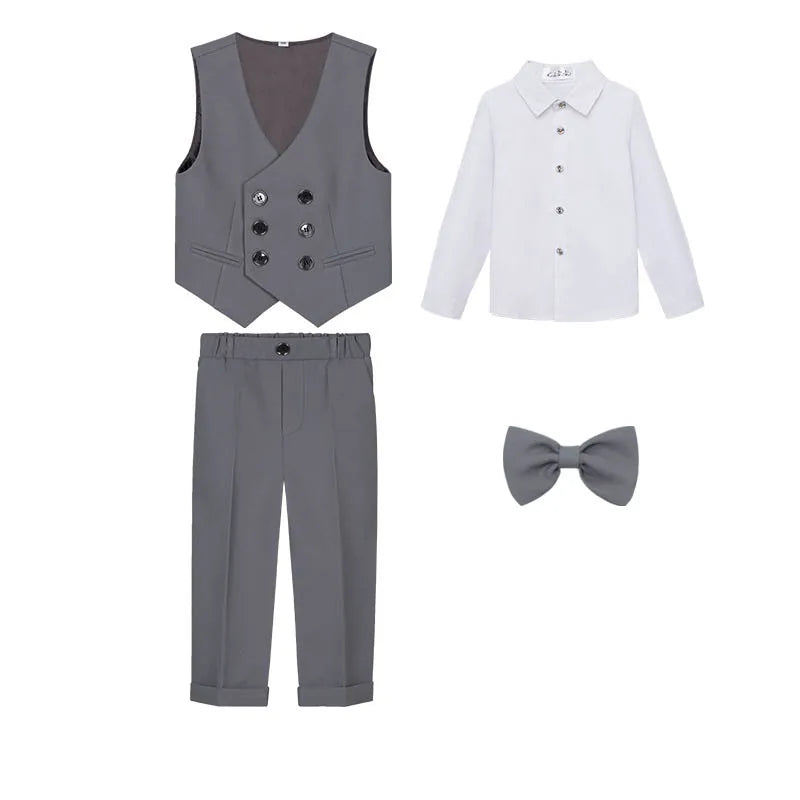 Kids Beige WaistCoat Shirt Pants Bowtie Tuxedo  Vest Suit