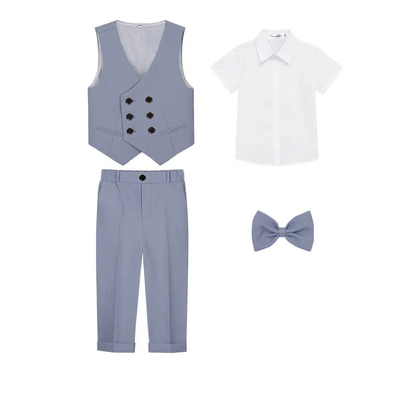 Kids Beige WaistCoat Shirt Pants Bowtie Tuxedo  Vest Suit
