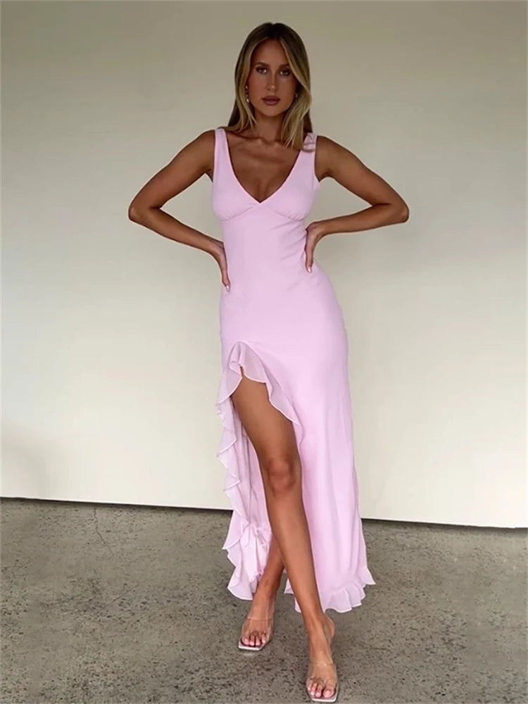 Sleeveless Backless Side Slit Long Dress