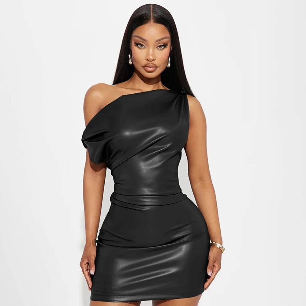 Luxury Leather Strapless Short Dress