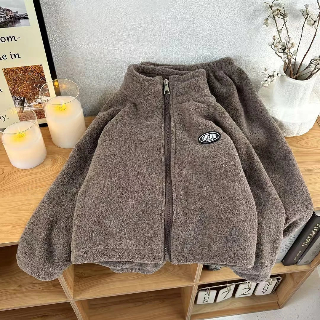 MILANCEL New Autumn Baby Sports Suit Toddler Fleece Solid Color Hoodies Suit Infant Outfit 2PCS
