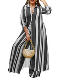 Elegant 2-piece Sleeve Striped Plus Size Matching Sets