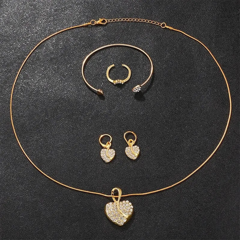 Ring Necklace Earring Rhinestone Fashion Wristwatch Casual Ladies Jewelry Set