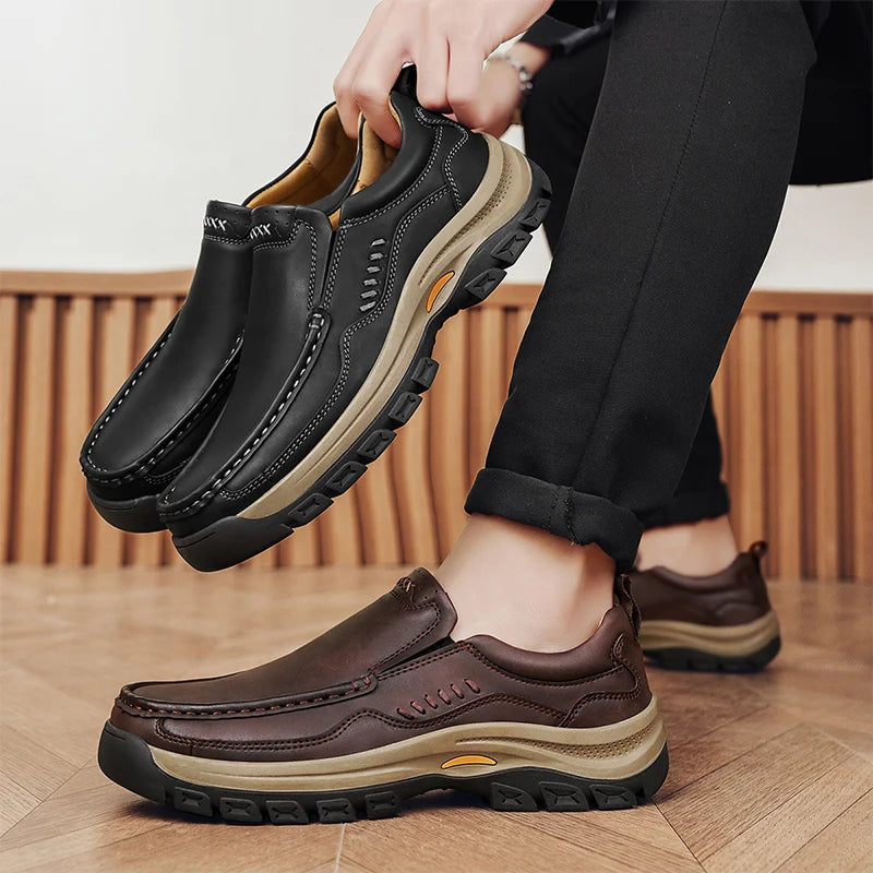 Brand Men Shoes High Quality Genuine Leather Men's Casual Shoes Slip On Comfort Business Man Flats Shoes Outdoor Men Work Shoes
