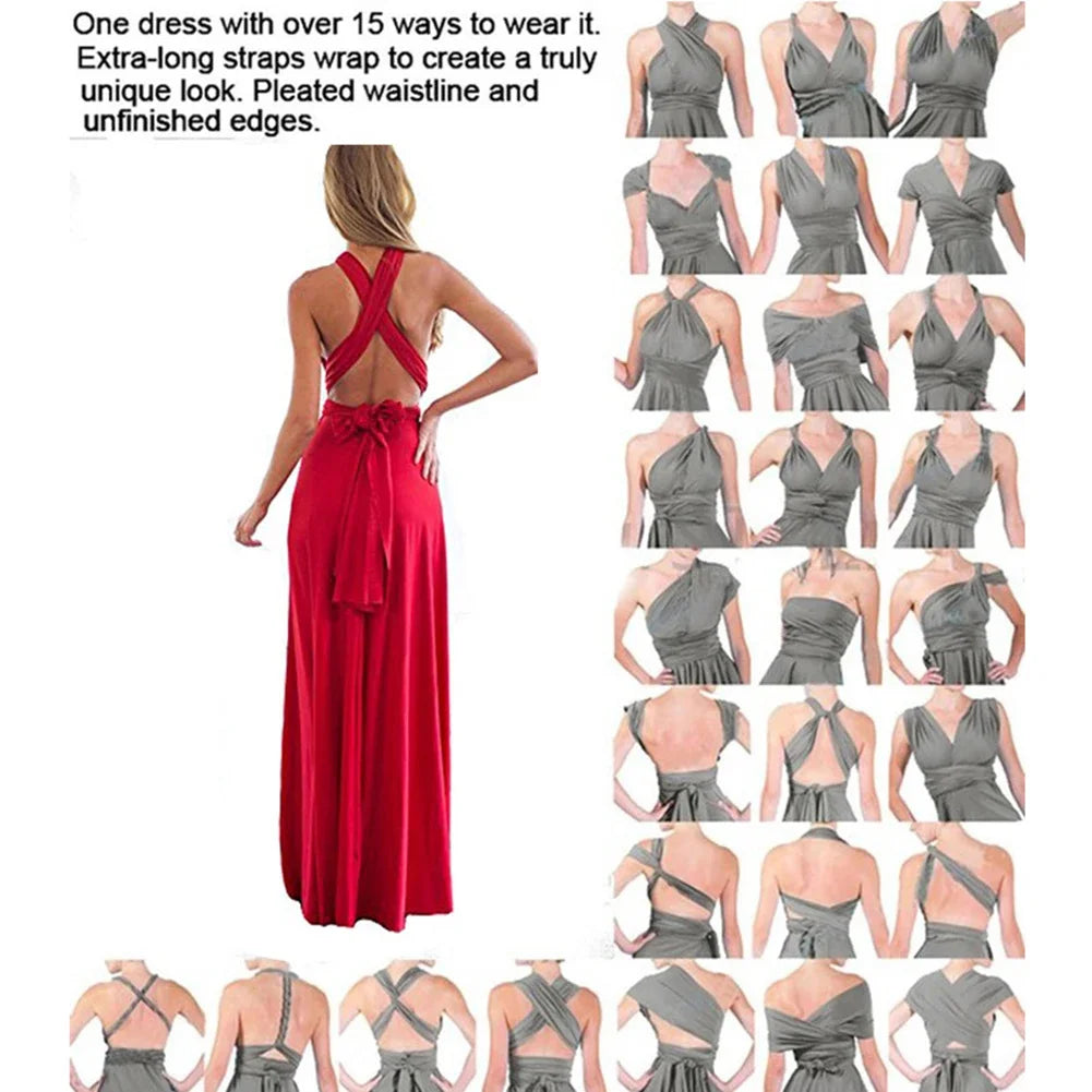 Sexy Multiway Wrap Convertible Boho Maxi  Red Dress