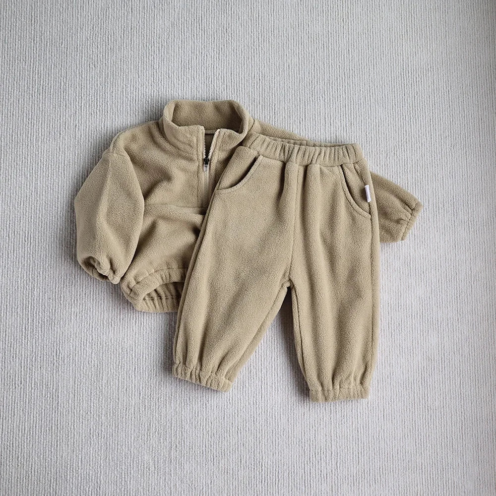 MILANCEL New Autumn Baby Sports Suit Toddler Fleece Solid Color Hoodies Suit Infant Outfit 2PCS