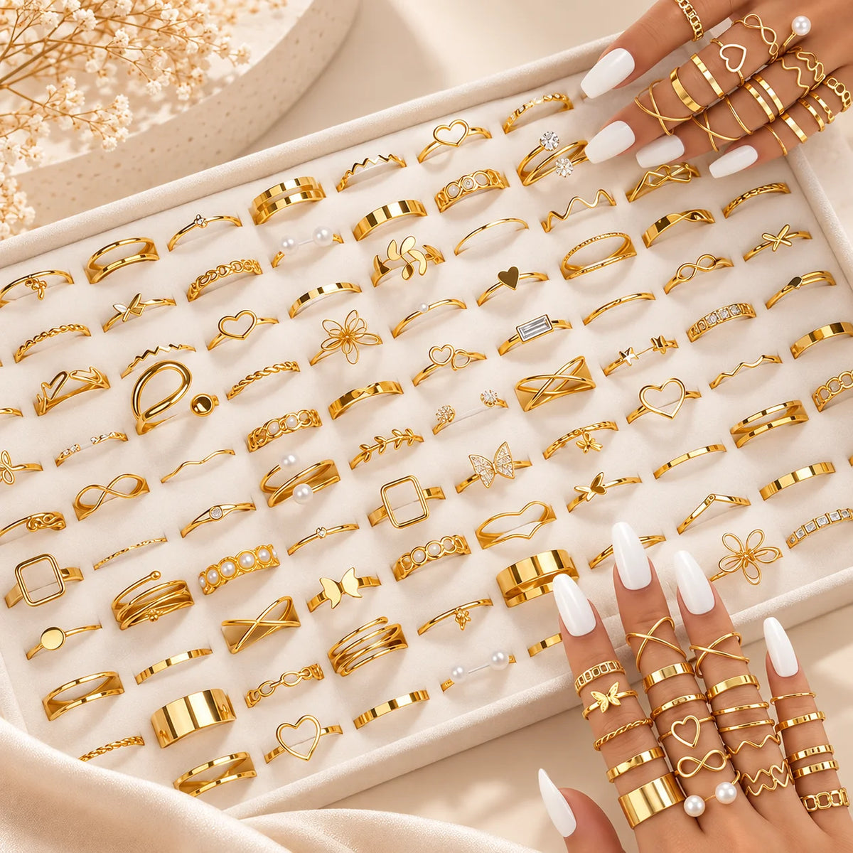 Hollow-Out Rings Set For Women Mix Style