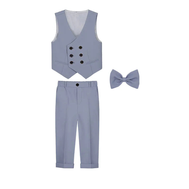 Kids Beige WaistCoat Shirt Pants Bowtie Tuxedo  Vest Suit
