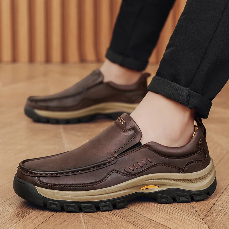 Brand Men Shoes High Quality Genuine Leather Men's Casual Shoes Slip On Comfort Business Man Flats Shoes Outdoor Men Work Shoes