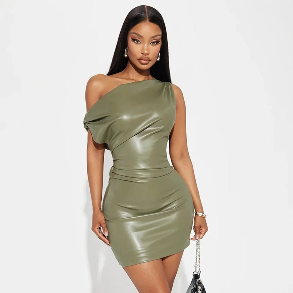 Luxury Leather Strapless Short Dress