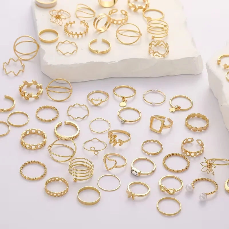 Hollow-Out Rings Set For Women Mix Style
