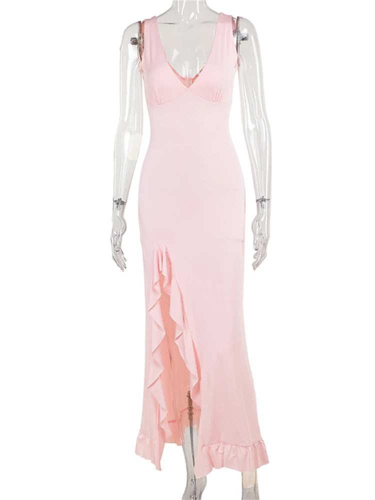 Sleeveless Backless Side Slit Long Dress