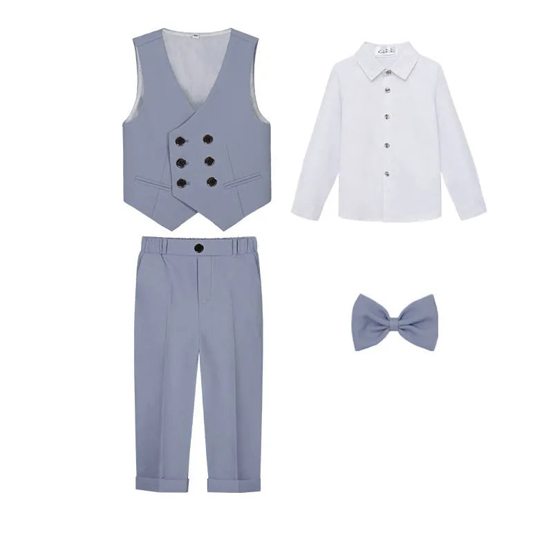 Kids Beige WaistCoat Shirt Pants Bowtie Tuxedo  Vest Suit