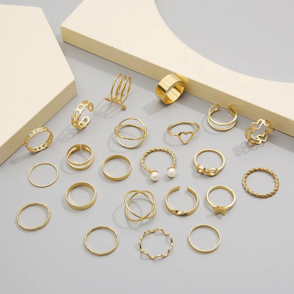 Hollow-Out Rings Set For Women Mix Style