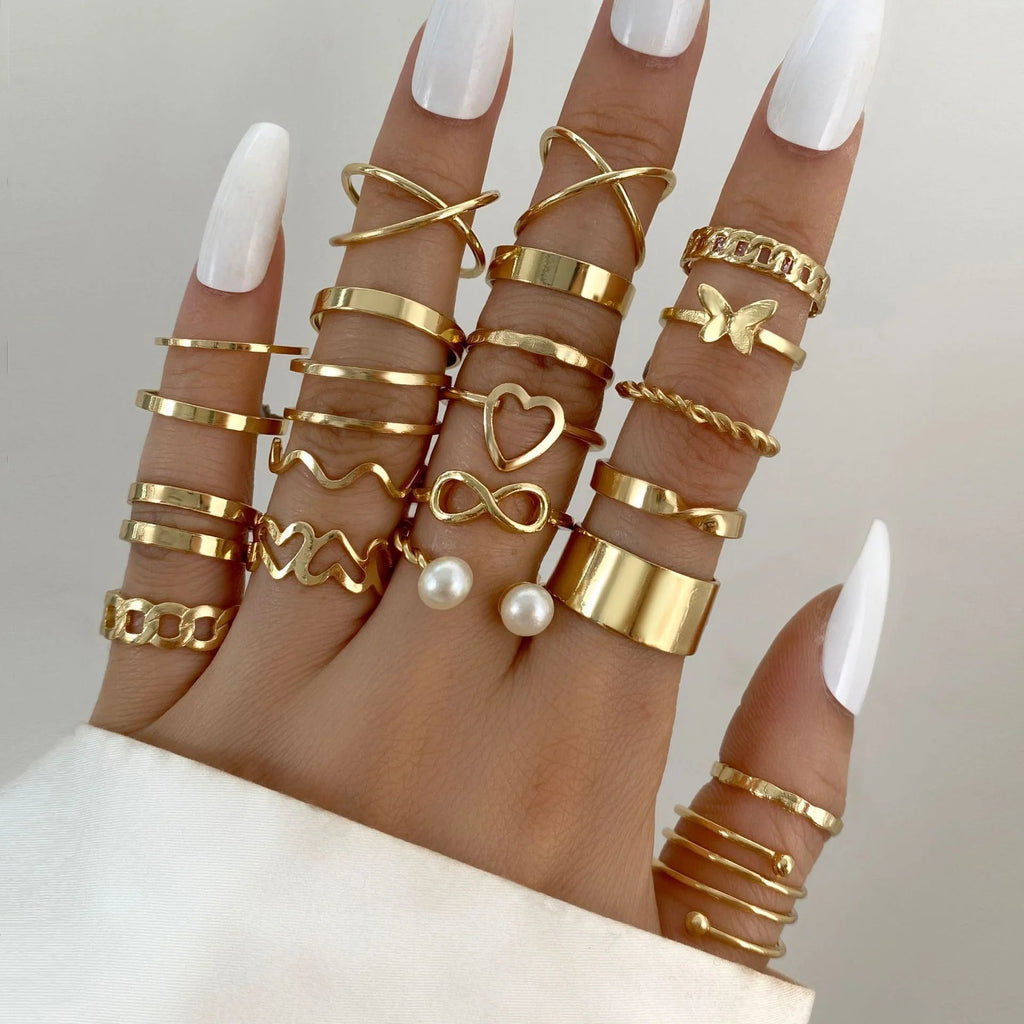 Hollow-Out Rings Set For Women Mix Style