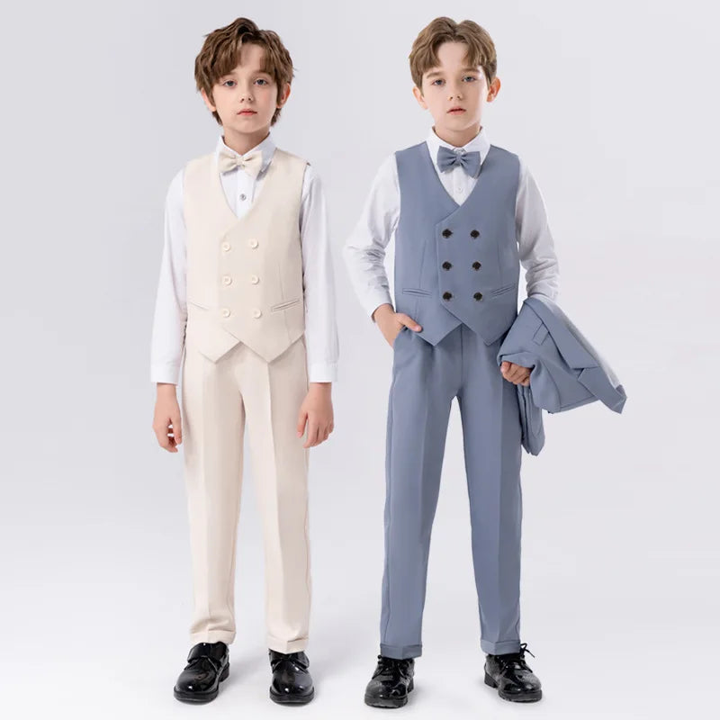 Kids Beige WaistCoat Shirt Pants Bowtie Tuxedo  Vest Suit