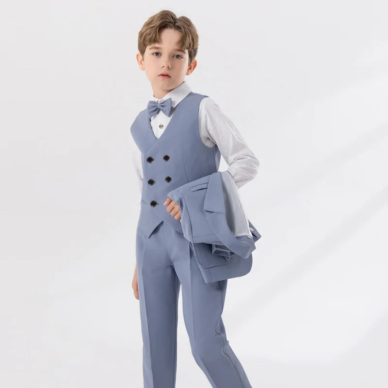 Kids Beige WaistCoat Shirt Pants Bowtie Tuxedo  Vest Suit
