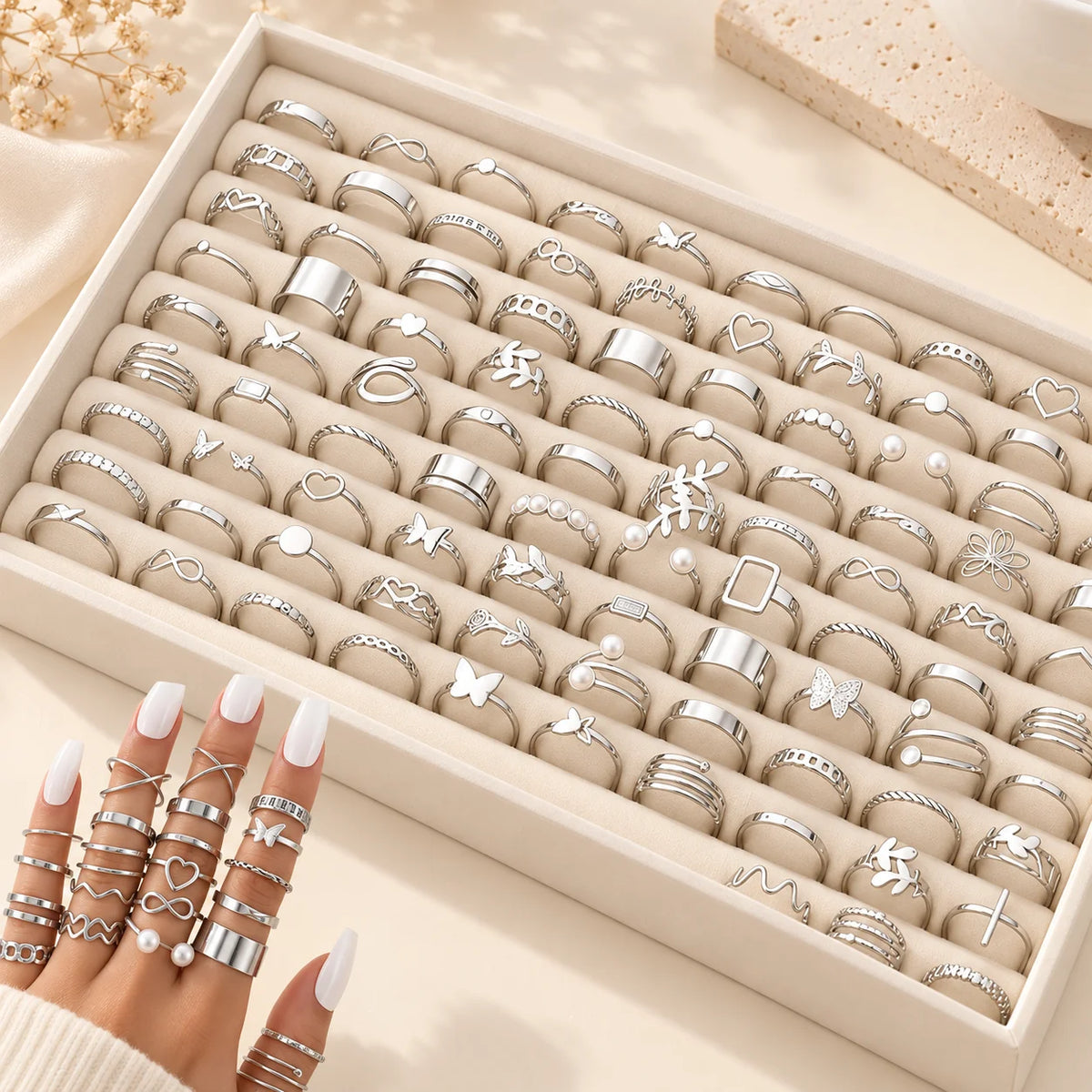 Hollow-Out Rings Set For Women Mix Style