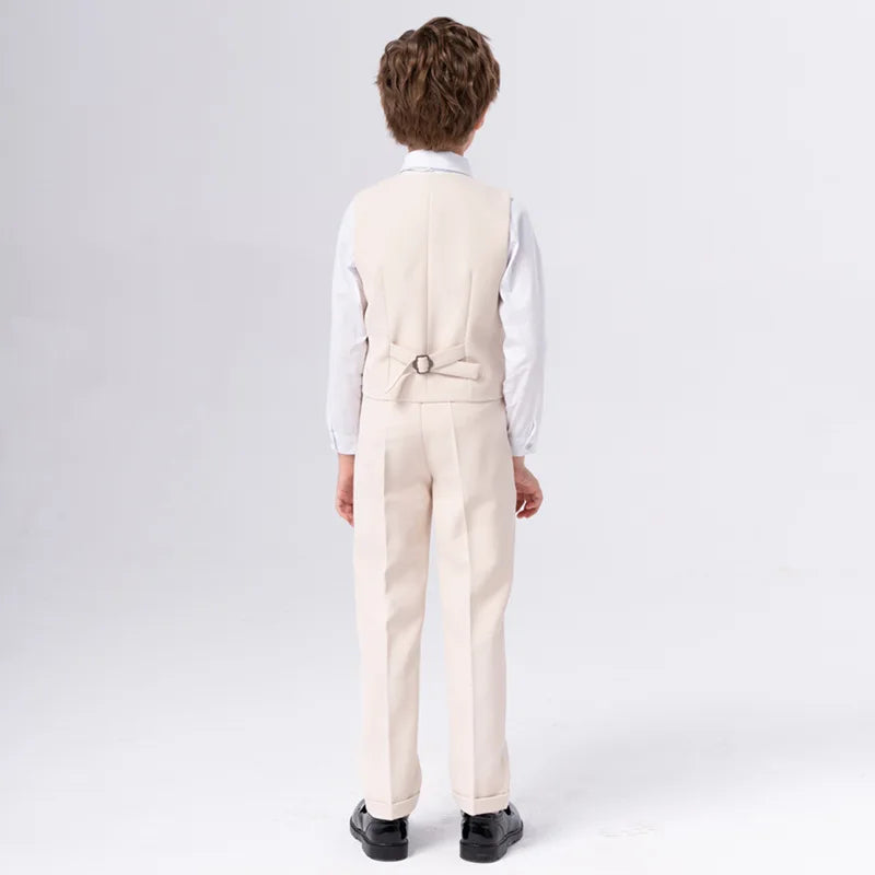 Kids Beige WaistCoat Shirt Pants Bowtie Tuxedo  Vest Suit