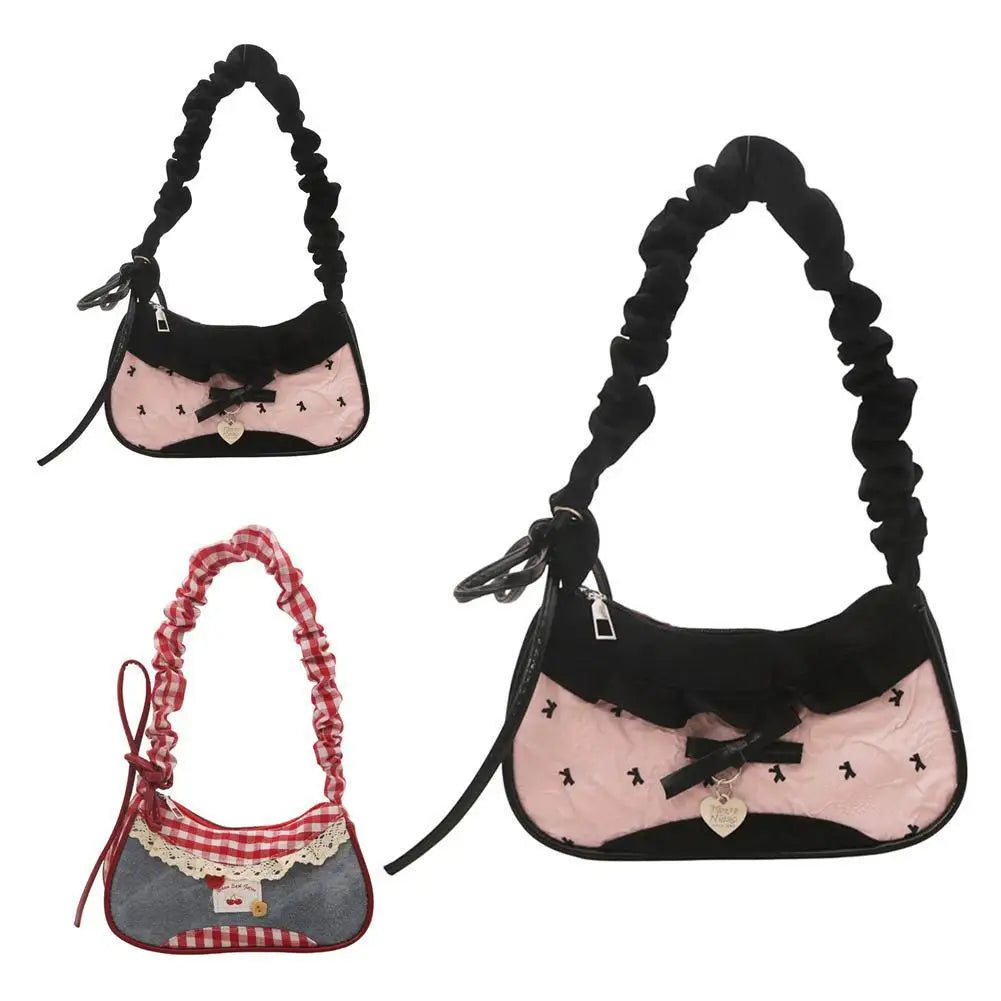 1Pc Fashion Grid Women Bag Lace Ribbon Stretchable Shoulder Strap Single Shoulder Underarm Bag Daily Commuting Student Handbag