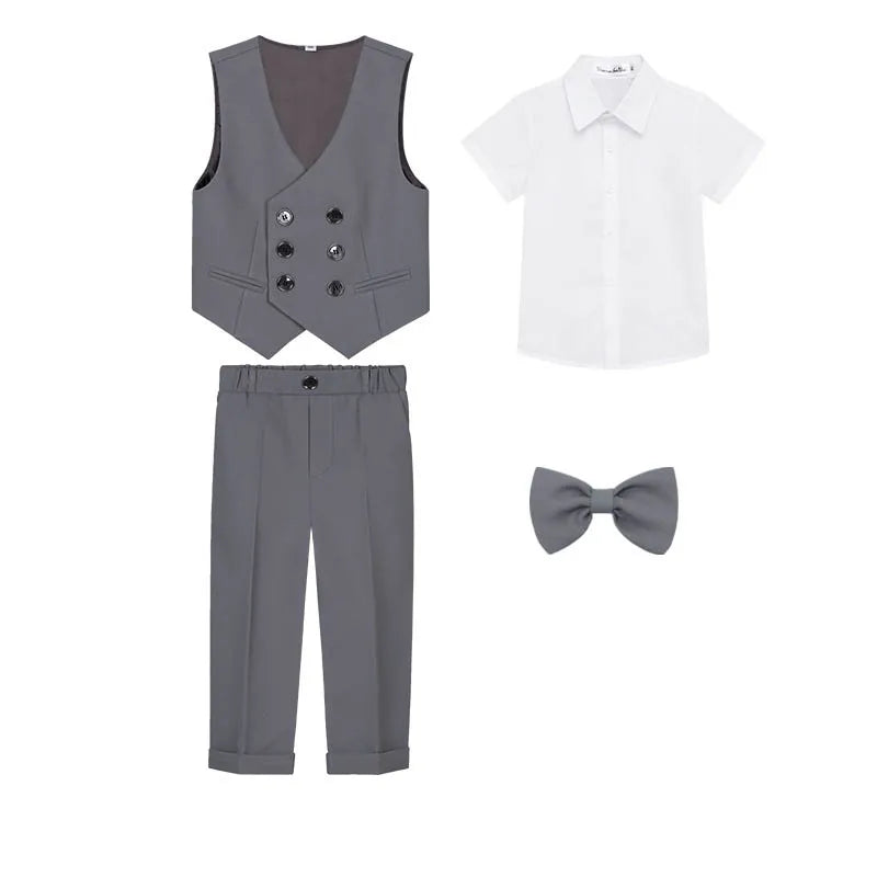 Kids Beige WaistCoat Shirt Pants Bowtie Tuxedo  Vest Suit