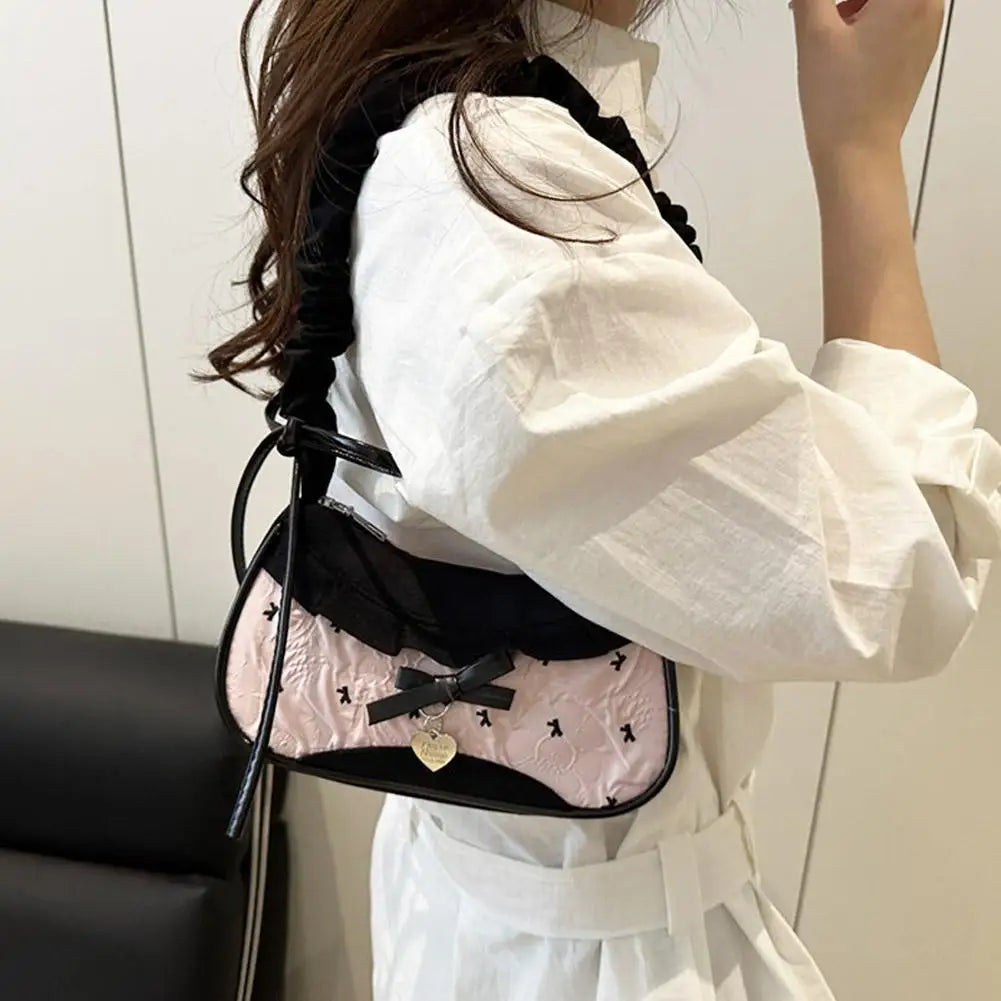 1Pc Fashion Grid Women Bag Lace Ribbon Stretchable Shoulder Strap Single Shoulder Underarm Bag Daily Commuting Student Handbag